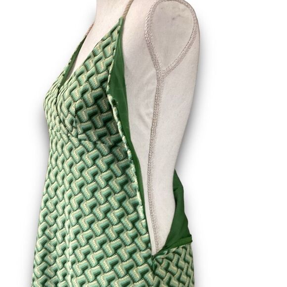 Ann Taylor Loft Green & Cream Zig Zag Design Summer Dress - Picture 6 of 10